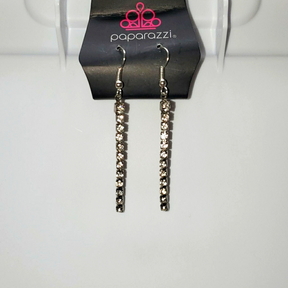 Paparazzi Long Silver With Rhinestones Earrings